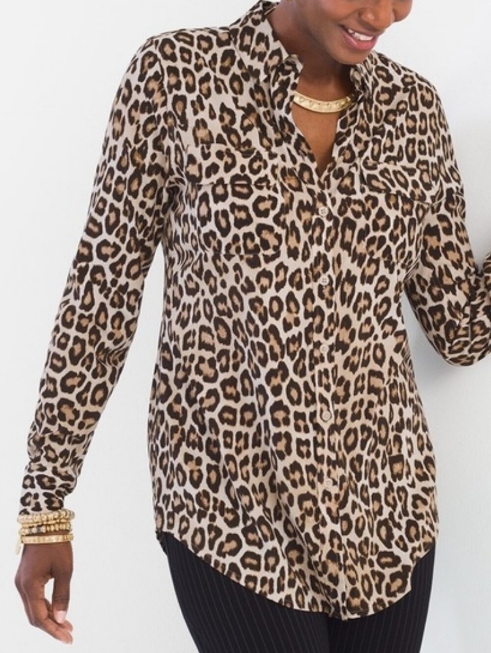 Chico's Leopard Print Lightweight Button-Down Shirt
